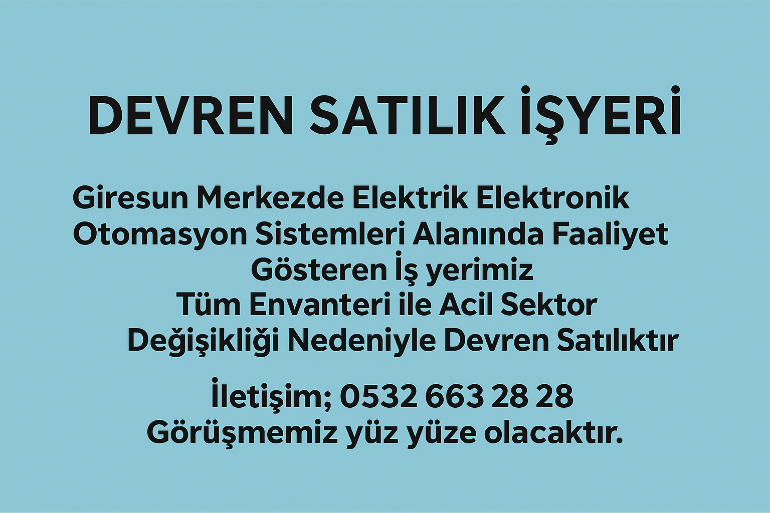 Giresun Merkez’de Elektrik ve Otomasyon Alanında Faaliyet Gösteren İş Yeri Devren Satılık